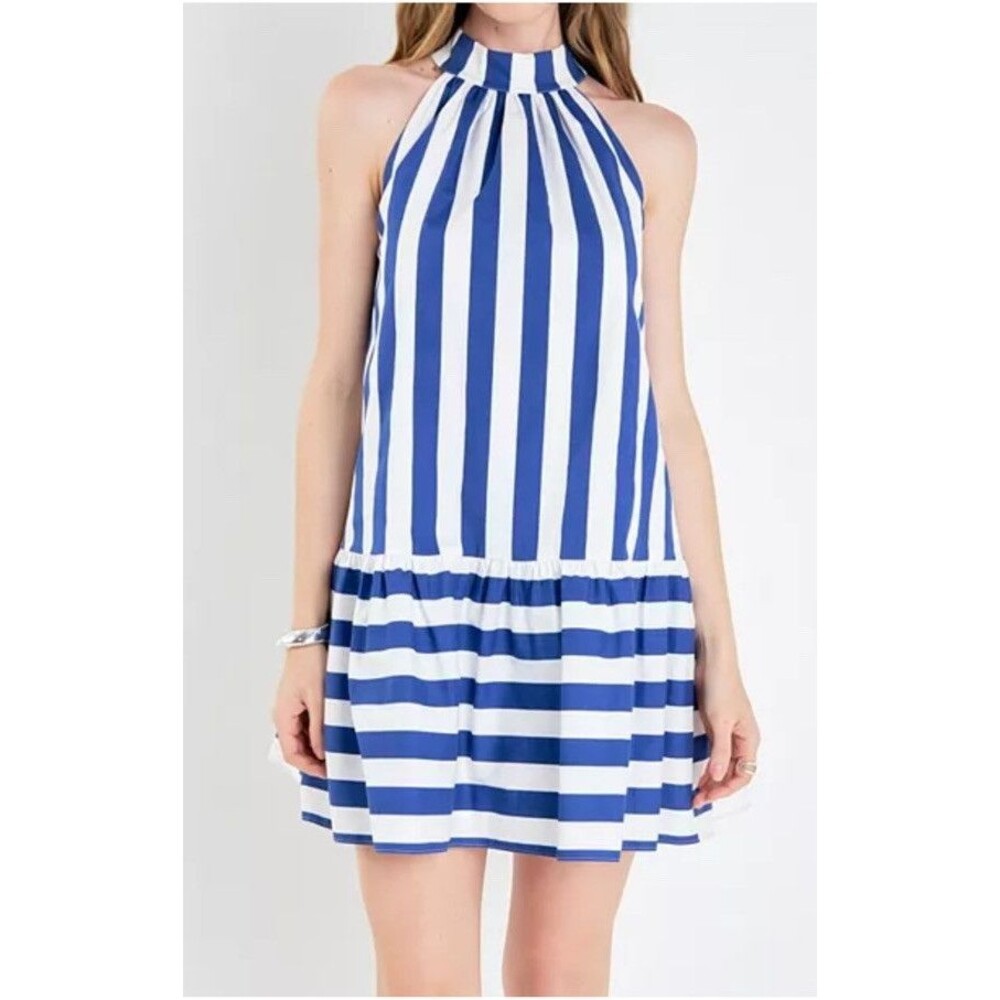 English Factory Women’s  Striped Halter Dress Sz Lg NWT